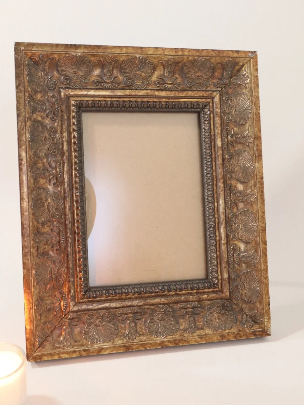 Ornate Antique Style Bronze Gold-toned Photo Frame Baroque embossed shell 9x11